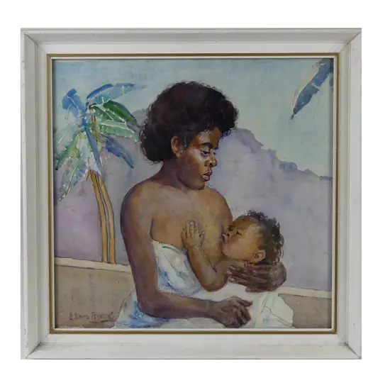 ELIZABETH BAIRD FRIBERG, MOTHER AND CHILD, WATERCOLOUR, SIGNED. 360 X 370mm.
