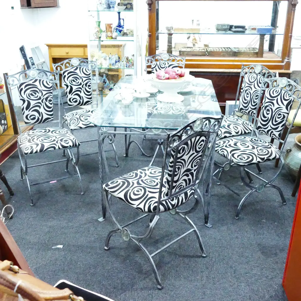 W K SHARRATT WROUGHT IRONSMITHS DINING TABLE & 6 CHAIRS Image 1++