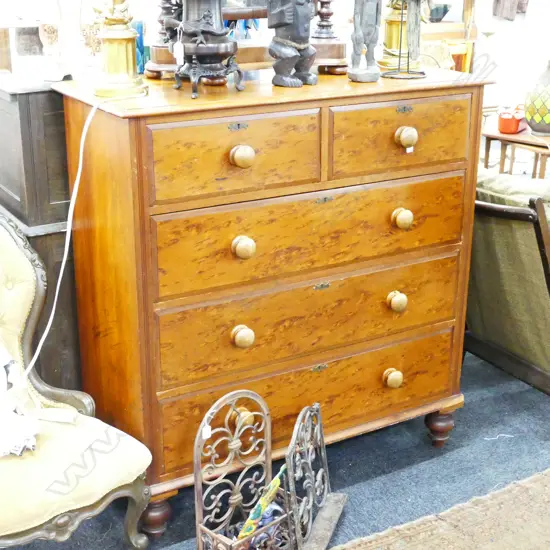 COLONIAL KAURI CHEST OF 5 DRAWERS W/ MOTTLED KAURI DRAWER FRONTS