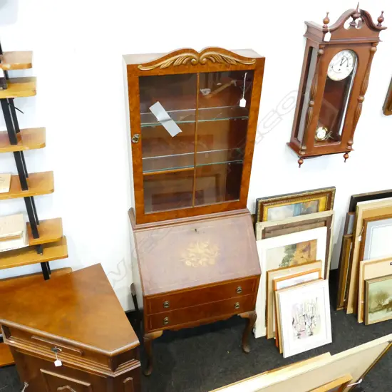 BURR WALNUT BUREAU W/ GLAZED TOP H. 1750 MINOR A/F