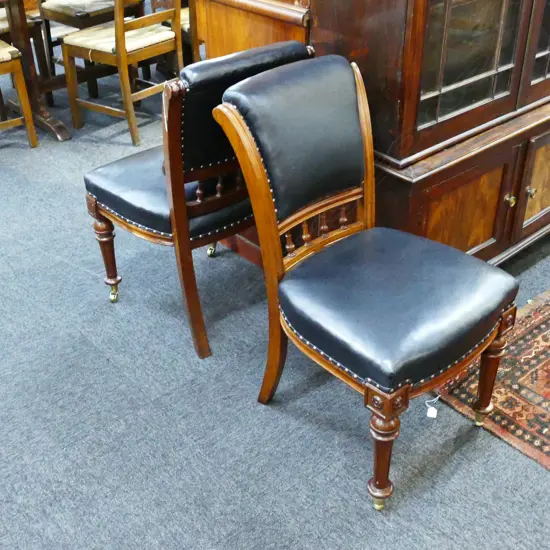 SET 7 VICTORIAN LEATHER UPHOLSTERED DINING CHAIRS