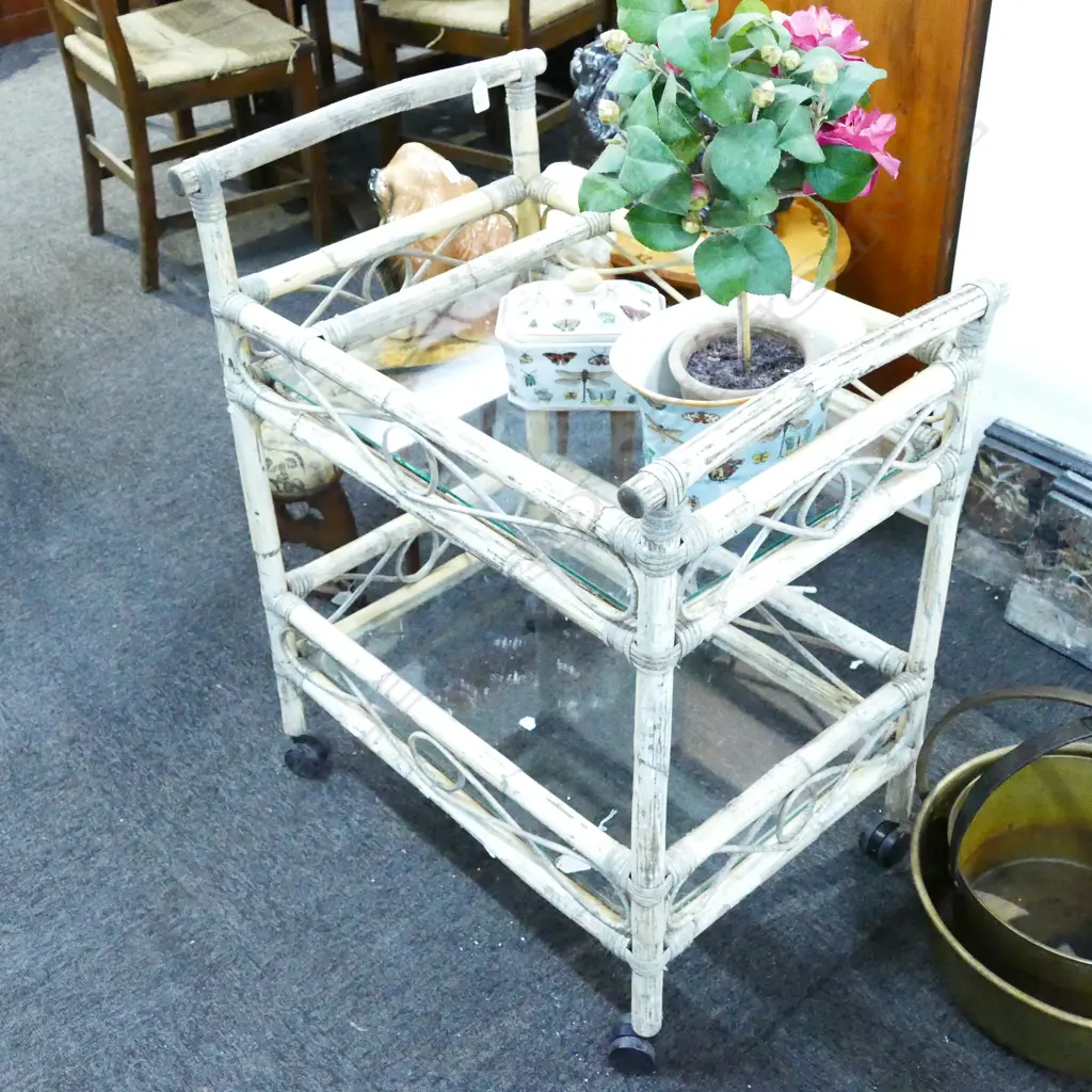 VINTAGE CANE TEA TROLLEY 700MM L 850MM H Image 1++