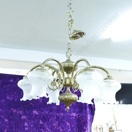 BRASS 6 BRANCH LIGHT FITTING