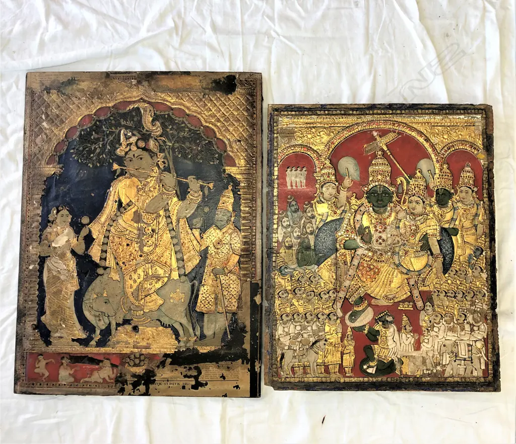 Two antique Indian paintings on board Image 1++