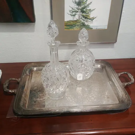EP TRAY & 2 DECANTERS