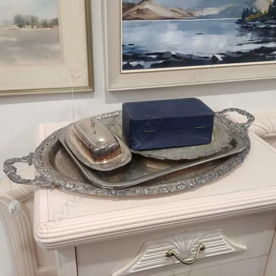 4 E.P. TRAYS CONDIMENTS & BUTTER DISH