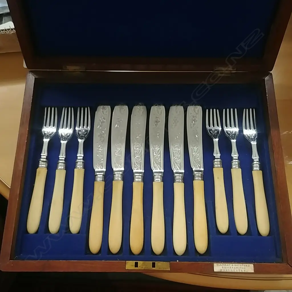 IVORY HANDLED CASED CUTLERY SET Image 1++