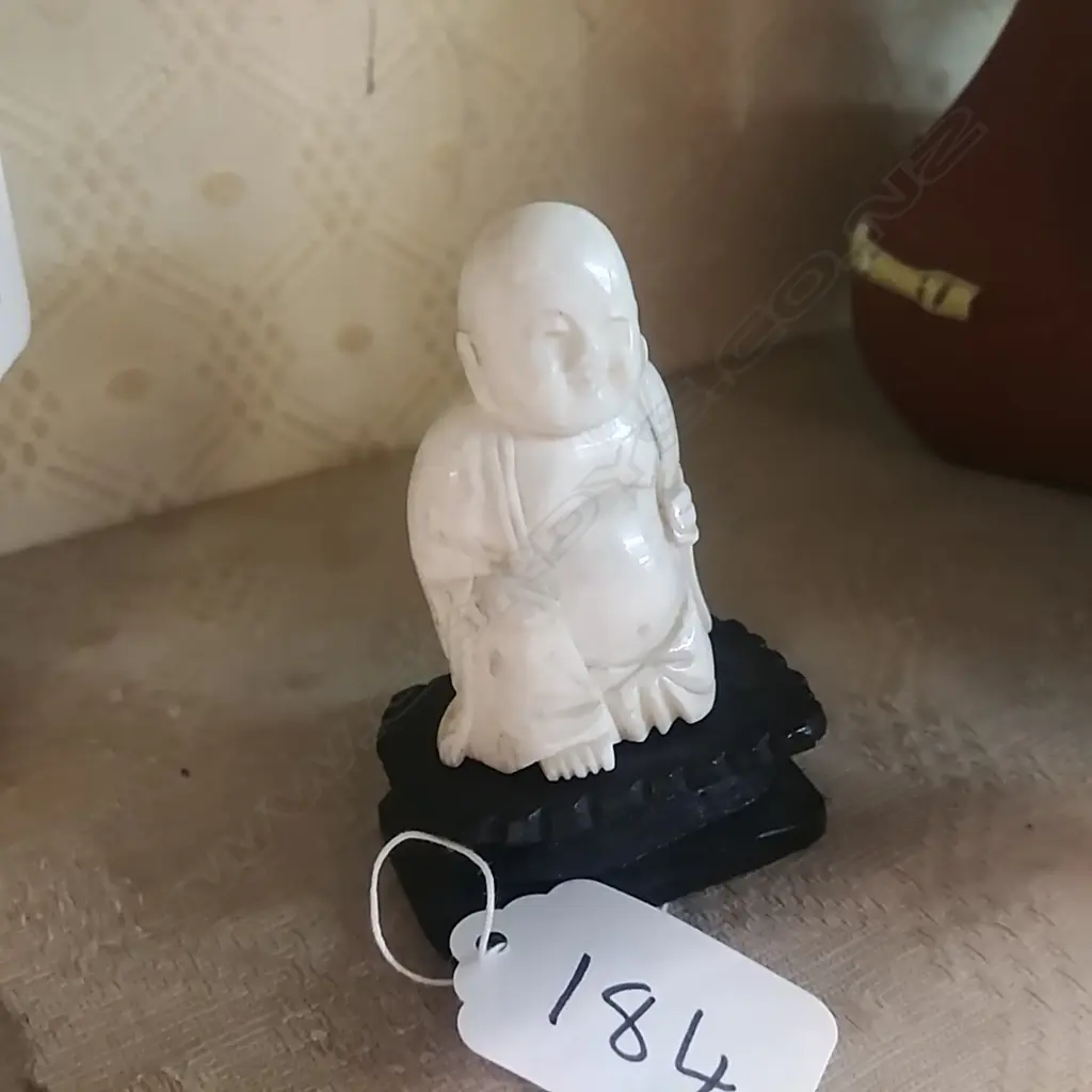 CARVED IVORY BUDDHA ON STAND Image 1++
