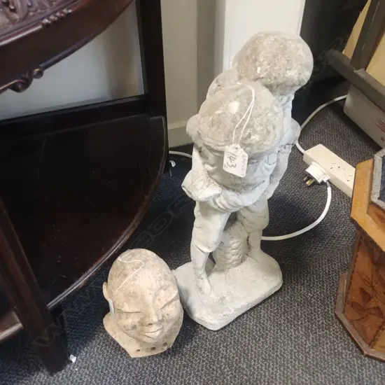 CONCRETE GARDEN STATUE + CLAY BUST