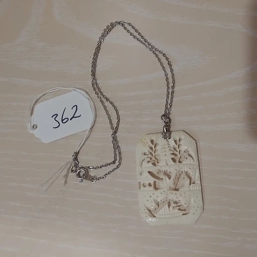 CARVED IVORY PENDANT ON CHAIN Image 1++