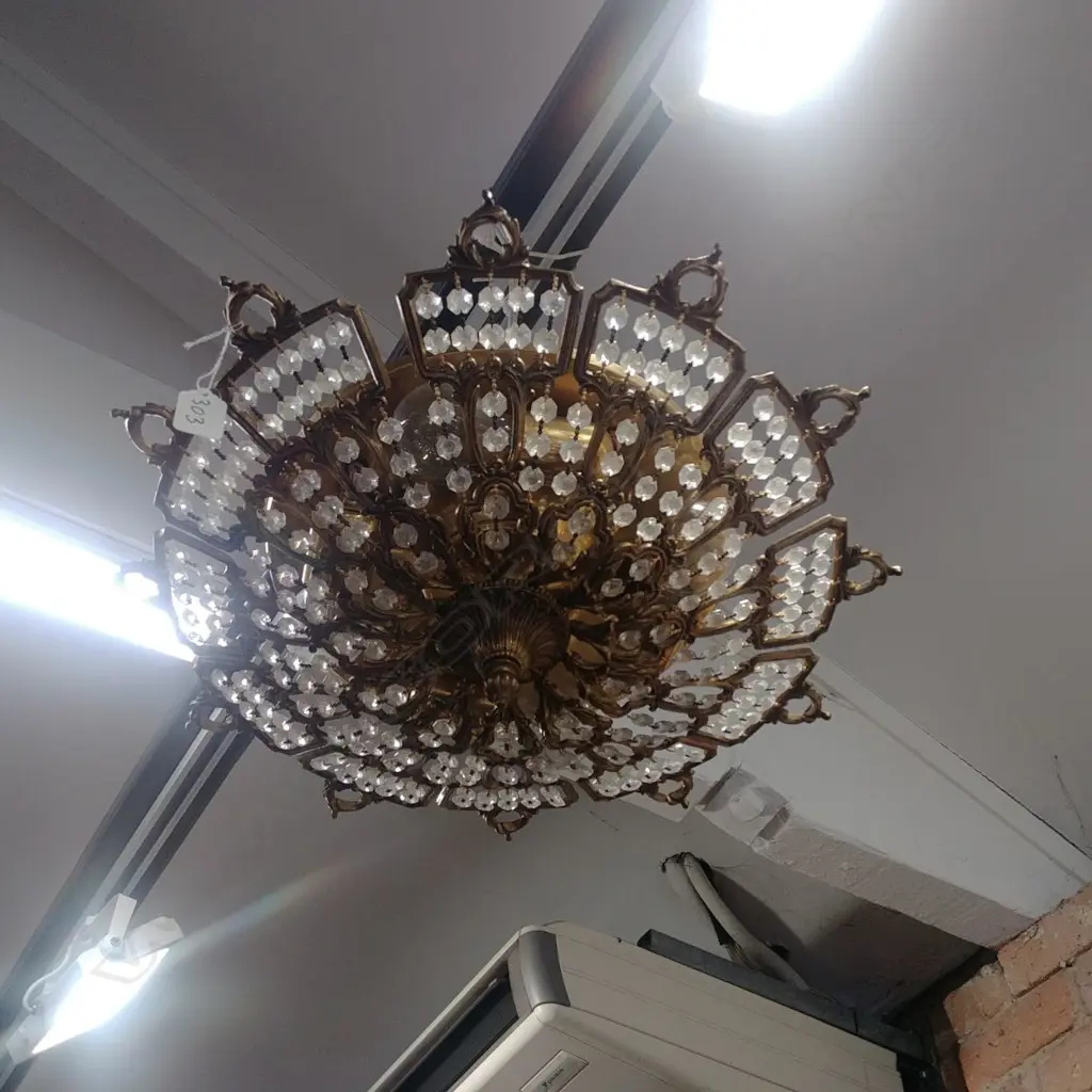 VINTAGE BRASS & CRYSTAL CEILING LIGHT  Image 1++