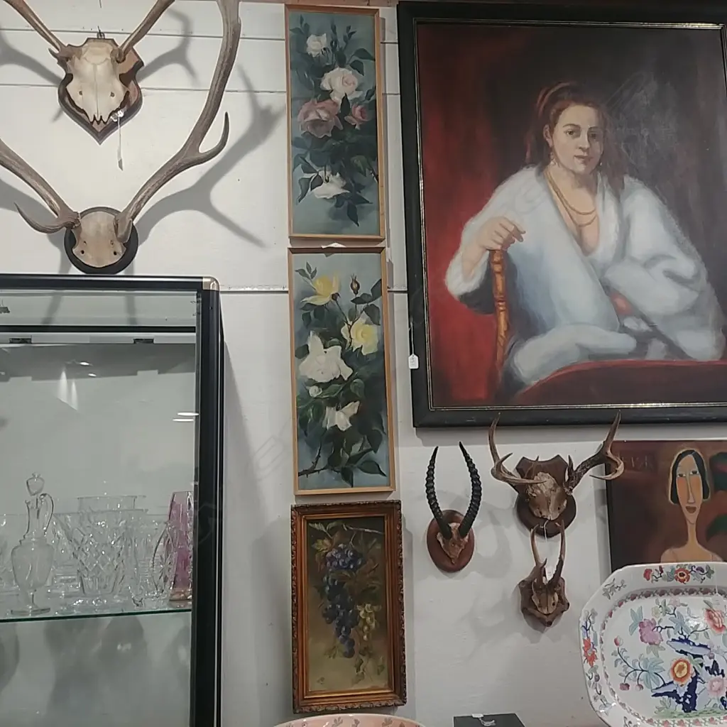 SIGNED STILL LIFE OIL - GRAPES + 2 FLOWER PAINTINGS Image 1++