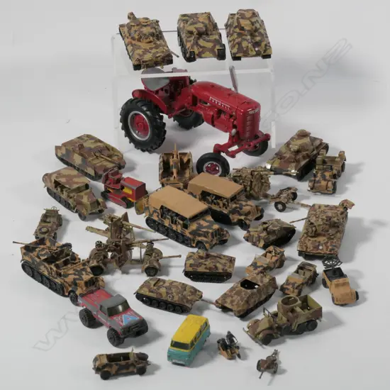 LOT ASST PLASTIC MILITARY TOYS /DIE CAST CARS AND TRACTOR