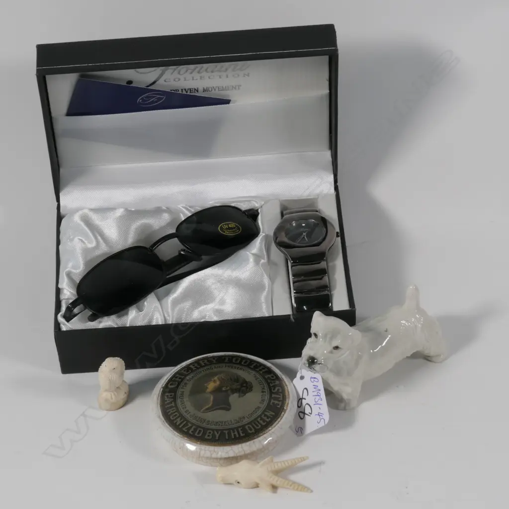 5 ITEMS; IVORY ANTELOPE HEAD BROOCH + POT LID... Image 1++