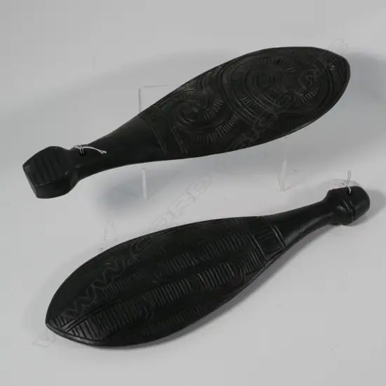 2 MAORI CARVED HAND CLUBS OLD STYLE