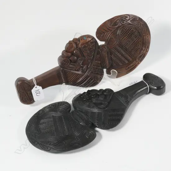 2 MAORI CARVED HAND CLUBS OLD STYLE KOTIATE