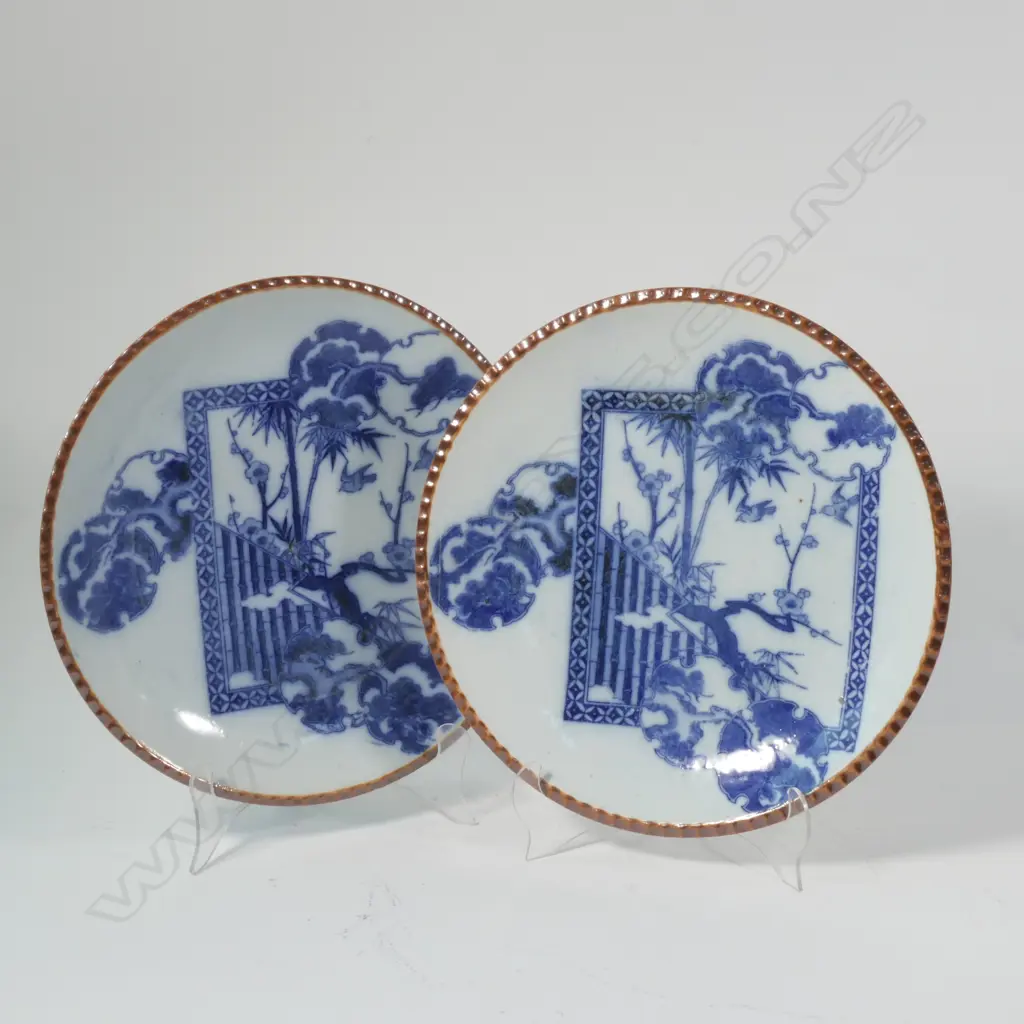 PR JAPANESE MEIJI B&W PLATES DARK GLAZED BORDER Image 1++