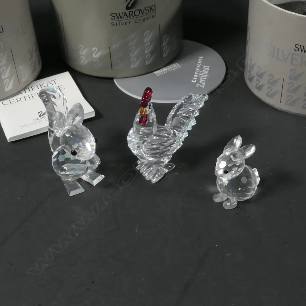 SWAROVSKI  3 BOXED ANIMALS ROOSTER/HARE/SQUIRREL H 40 MM Image 1++