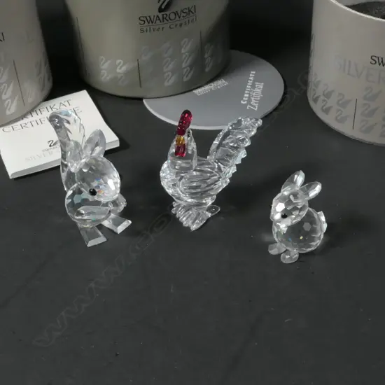 SWAROVSKI  3 BOXED ANIMALS ROOSTER/HARE/SQUIRREL H 40 MM
