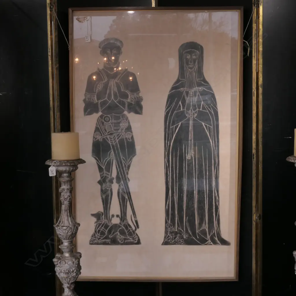 1465AD KNIGHT & LADY ST WERBURGH CHURCH KENT BRASS RUBBING COPIED 1962 Image 1++