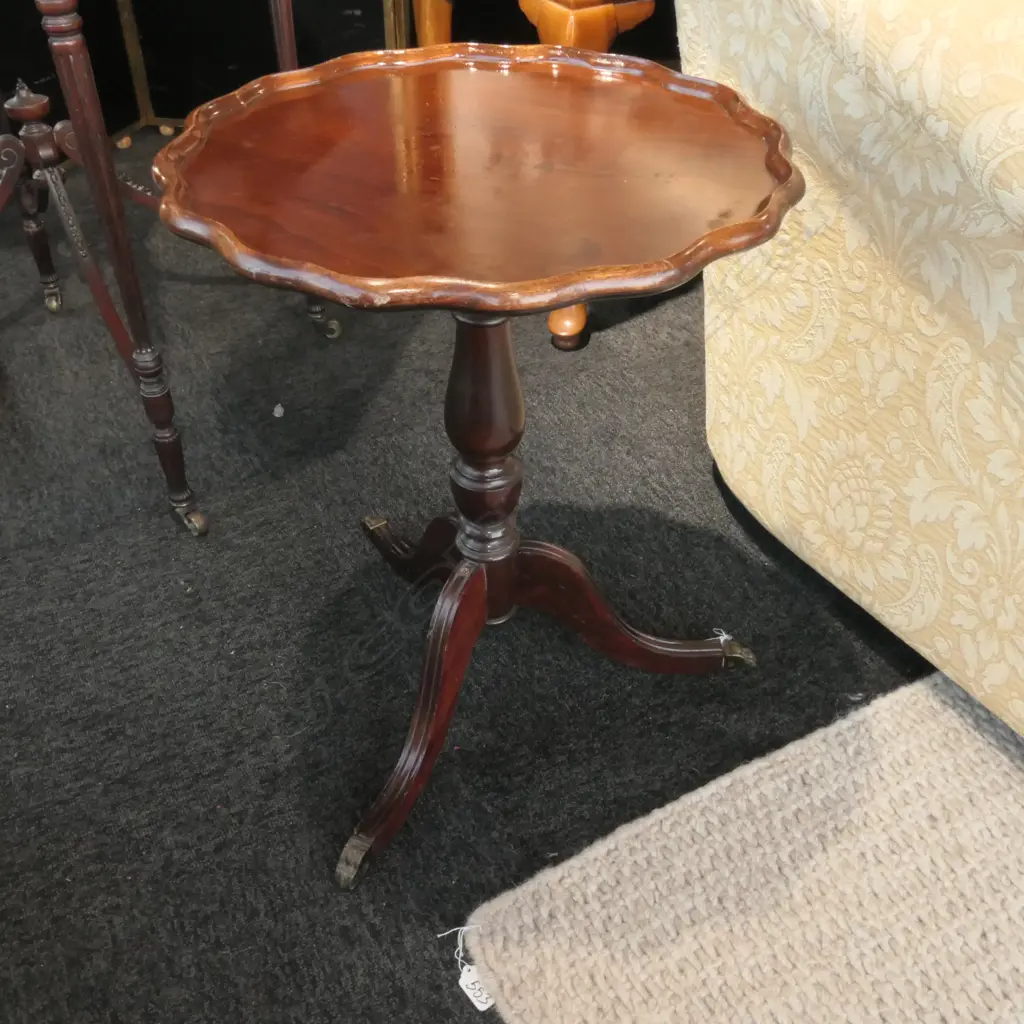PIE CRUST WINE TABLE WITH TRIPOD LEGS BRASS CLAW FEET  Image 1++