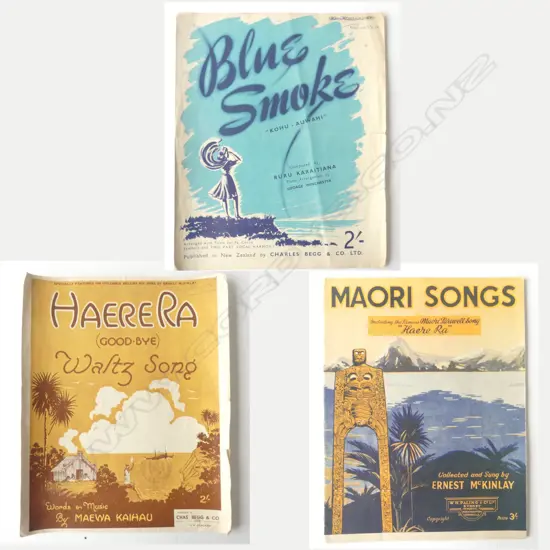 3 VINTAGE SHEET MUSIC BLUE SMOKE/MOARI SONGS/HAERE RA