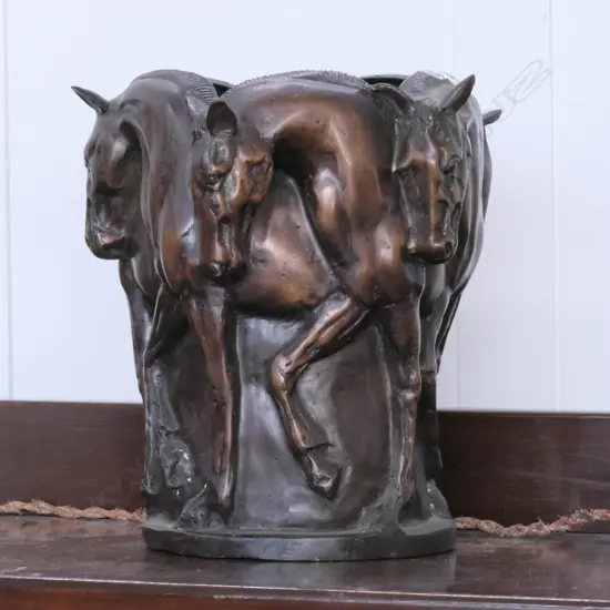 BRONZE JARDINIERE WITH HORSE DECORATION H 250 MM