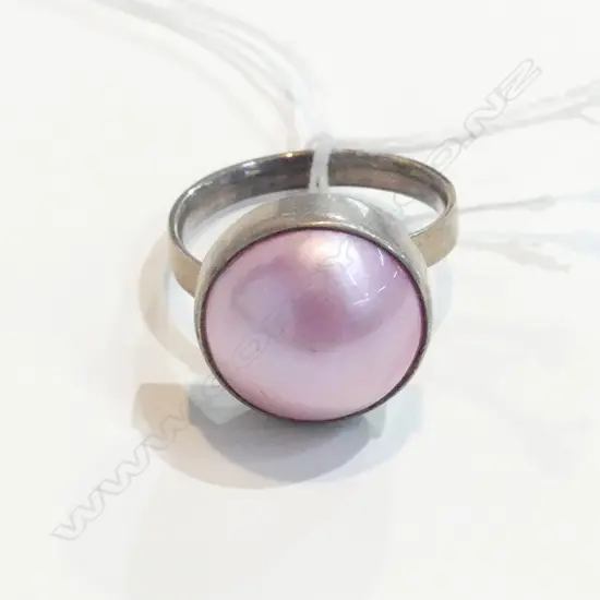 SILVER REAL PINK PEARL RING