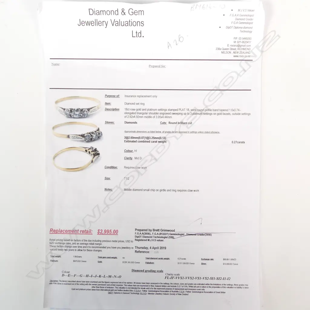 18CT GOLD 3-STONE DIAMOND RING REPLACEMENT VALUATION $2995 (A26) Image 1++