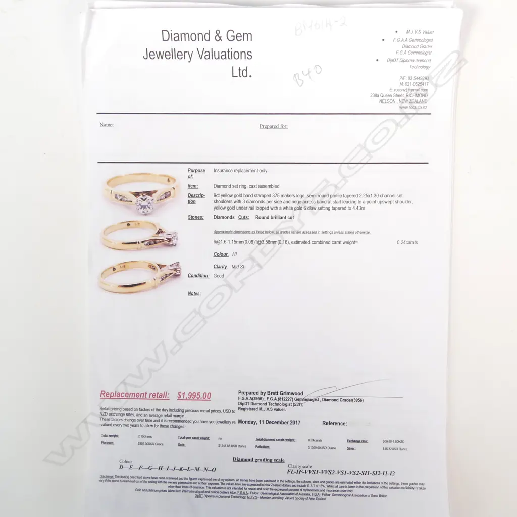 9CT GOLD AND DIAMOND SOLITAIRE RING REPLACEMENT VALUATION FOR $1995 (B40) Image 1++