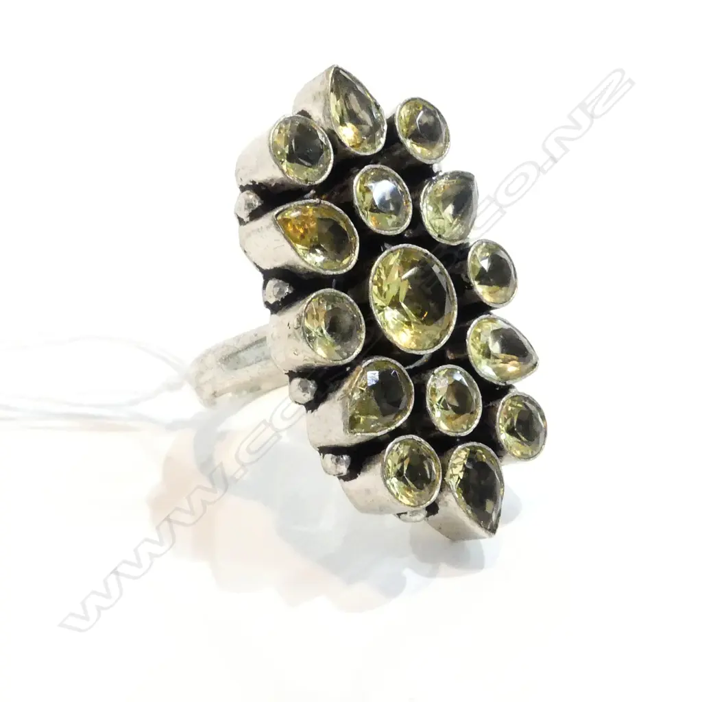 LGE MULTI STONE YELLOW TOPAZ DRESS RING 15 STONE Image 1++