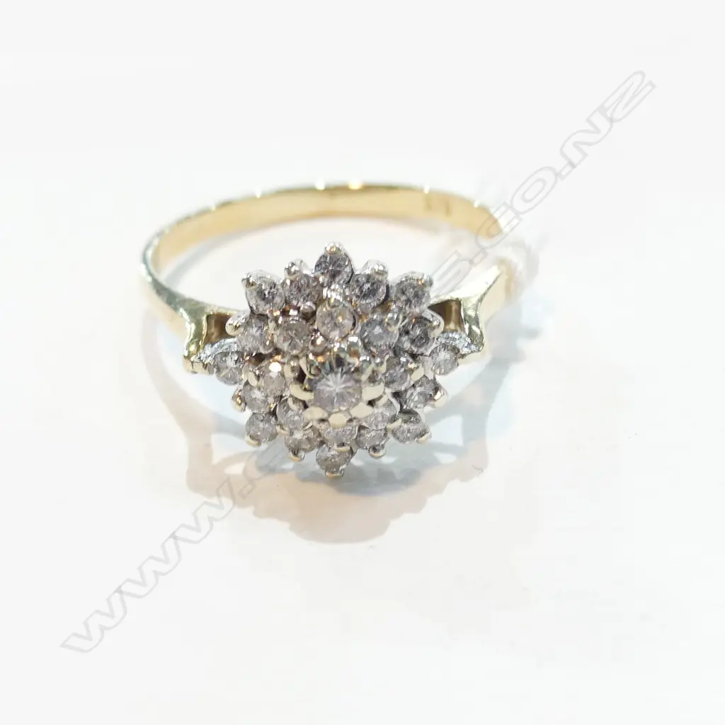 9CT YELLOW GOLD & DIAMOND CLUSTER RING Image 1++