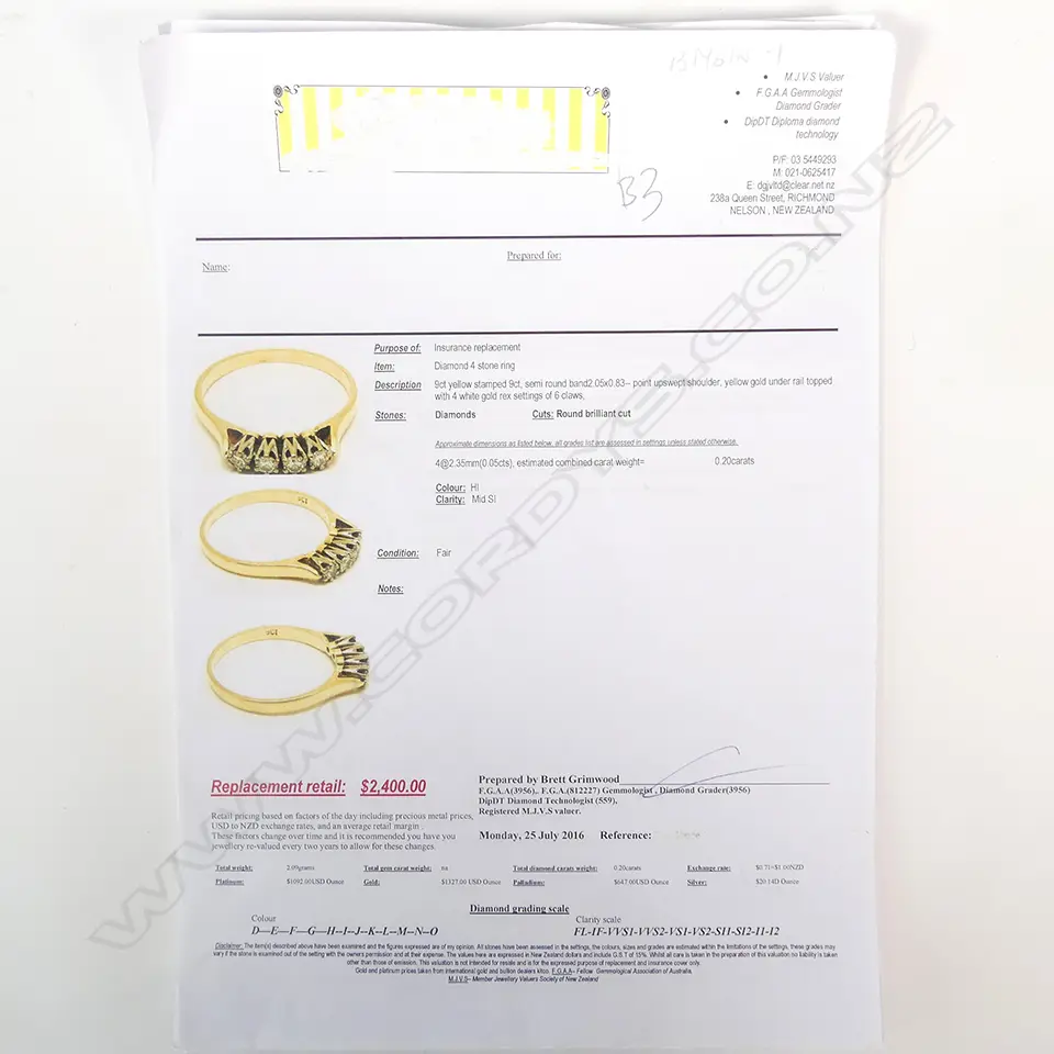 9CT GOLD AND FOUR DIAMOND RING (REPLACEMENT VALUATION FOR $2,400 (B3) Image 1++