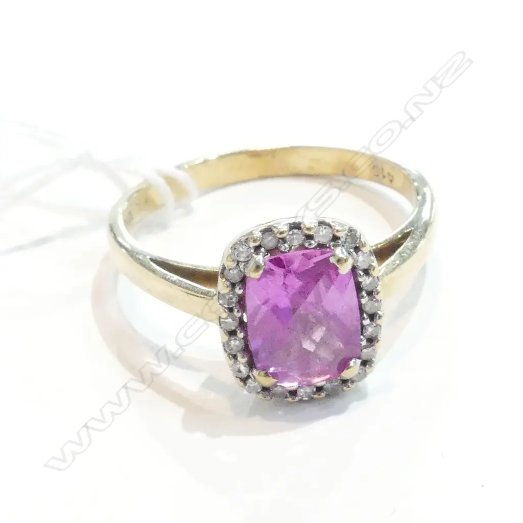 10K GOLD PINK SAPPHIRE DIAMOND RING Image 1++