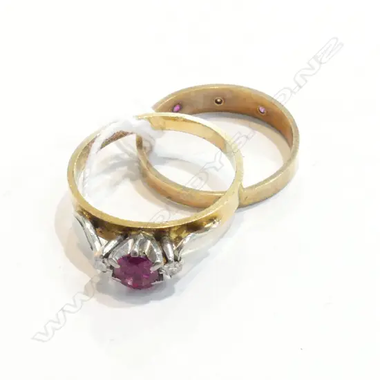 18CT RUBY DIA RING + ETERNITY RING. VALS
