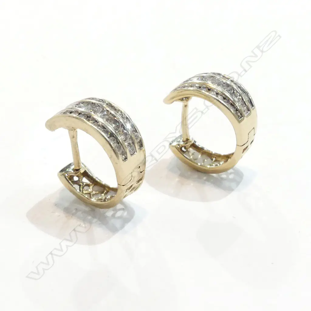 PAIR OF 10CT GOLD AND DIAMOND HOOP SNUGGY EARRINGS Image 1++
