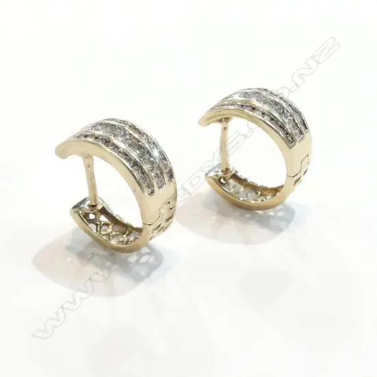 PAIR OF 10CT GOLD AND DIAMOND HOOP SNUGGY EARRINGS