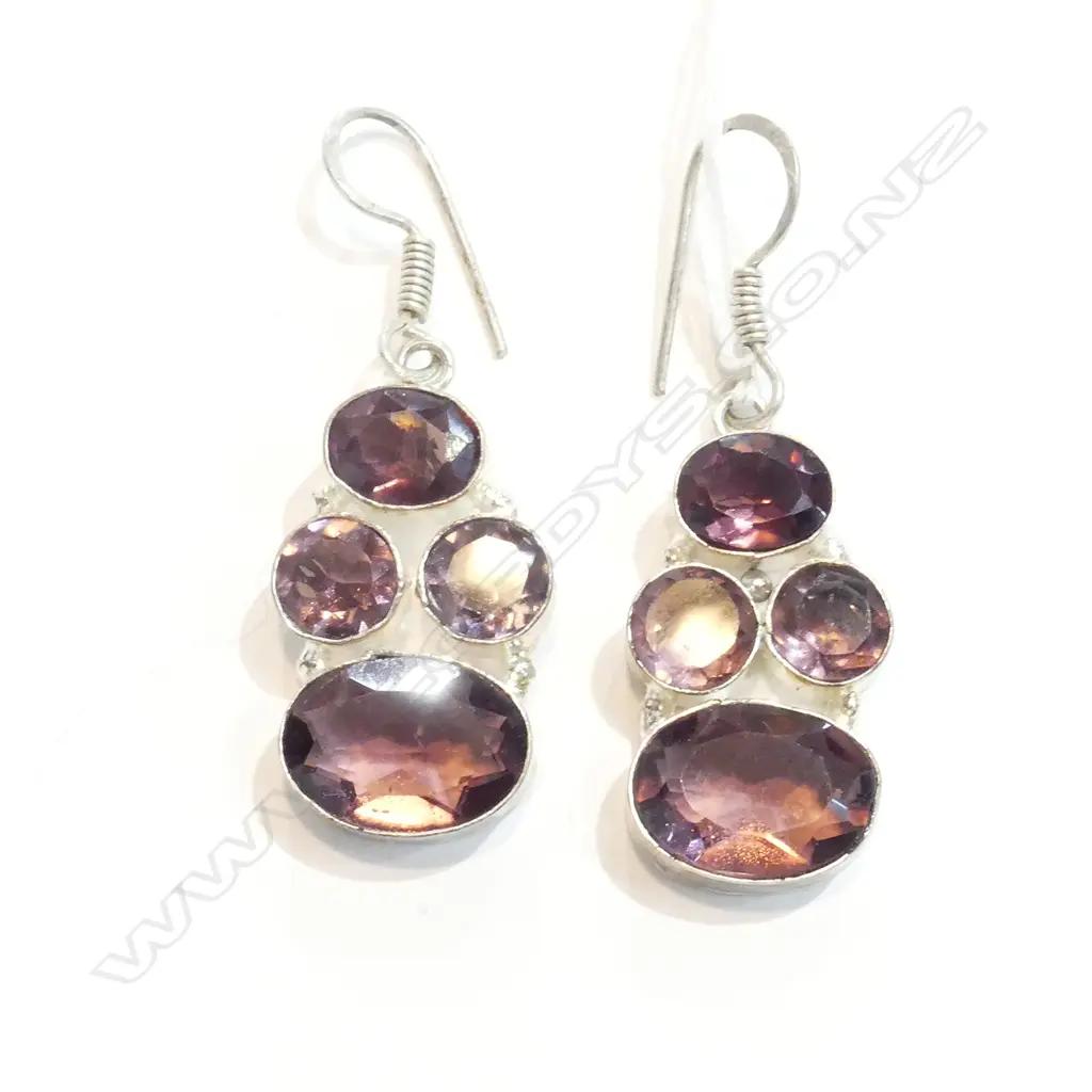 PR STYLISH AMETHYST EARRINGS SILVER 925 STAMPED Image 1++