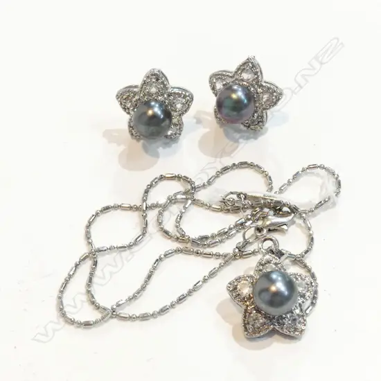 SET 3 BLACK PEARL CZ PENDANT + EARRINGS