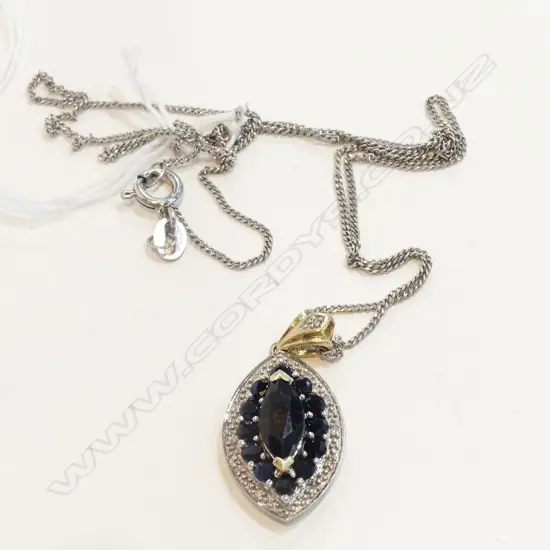 9CT GOLD DIAMOND SAPPHIRE PENDANT