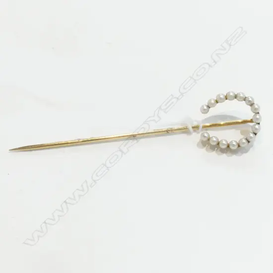 14CT GOLD AND PEARL HORSESHOE STICK PIN