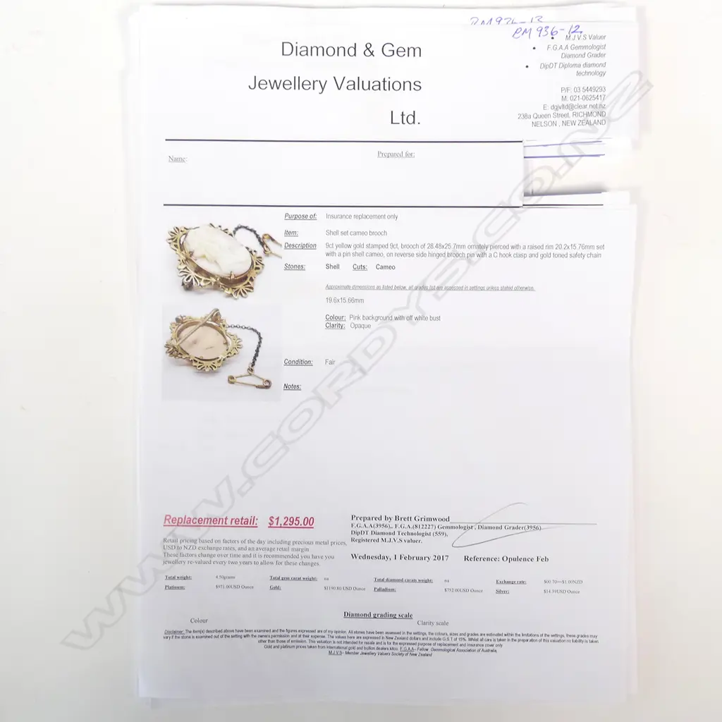 9CT NATURAL PINK CAMEO W VALUATION Image 1++