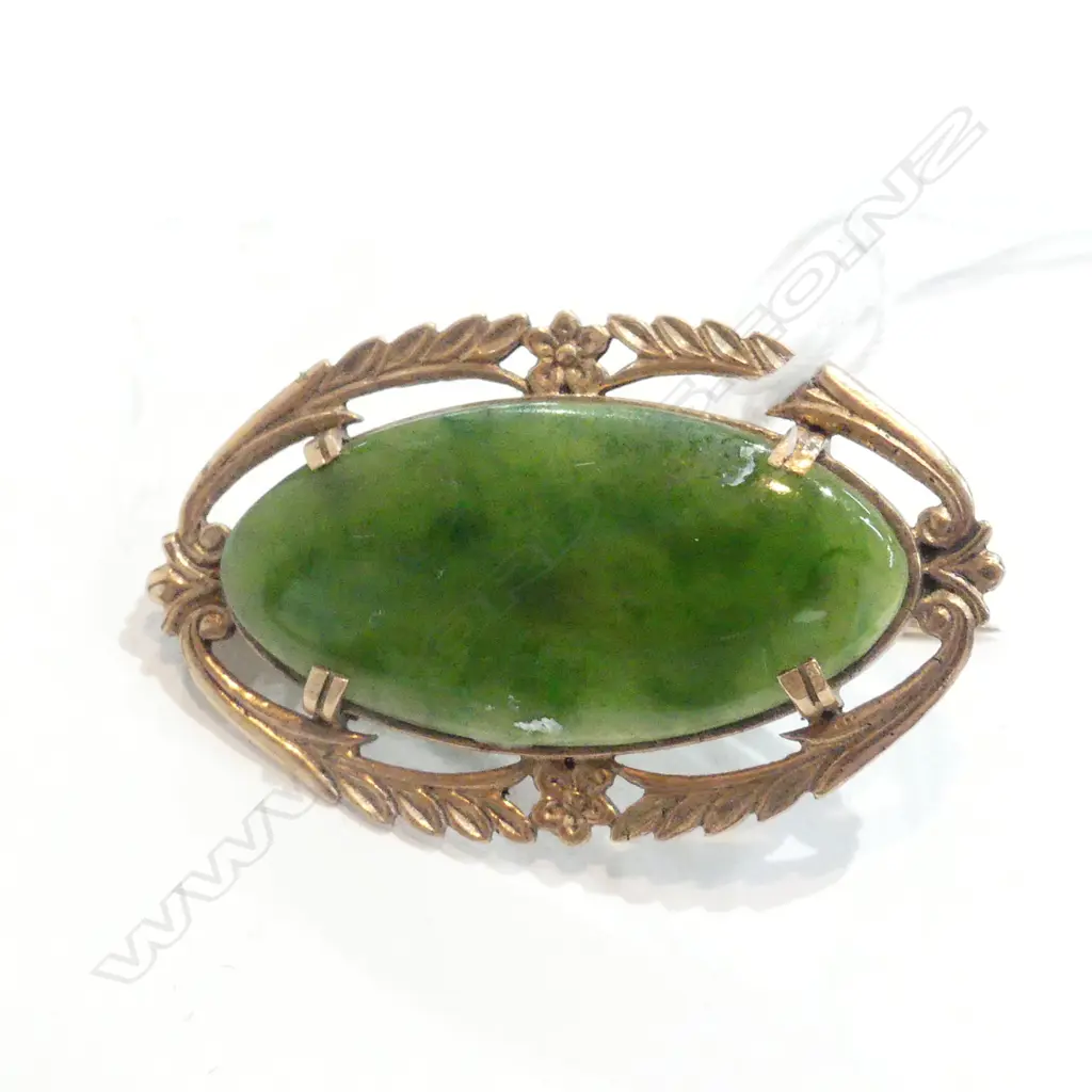 RETRO 9CT GREENSTONE BROOCH VALUATION Image 1++