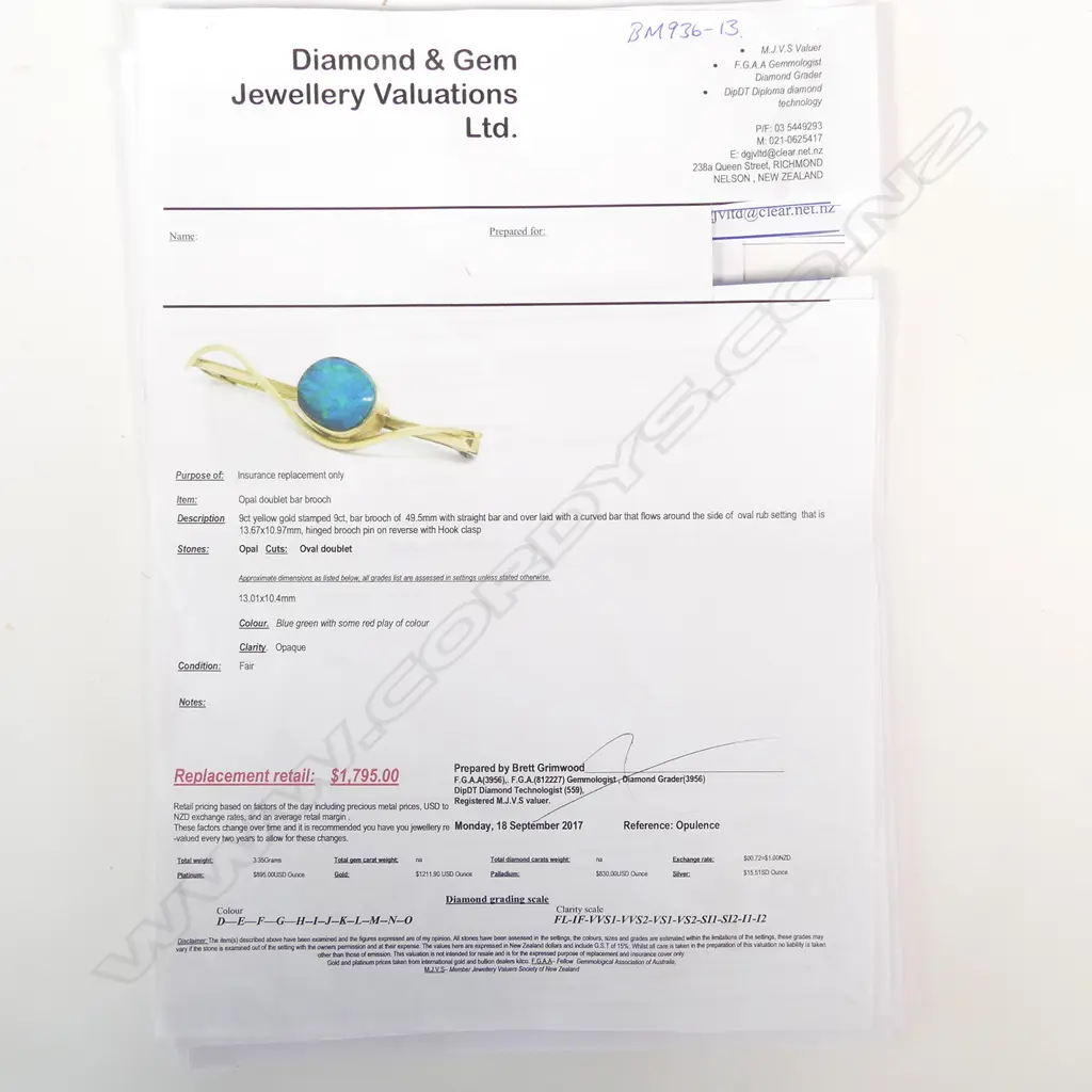 9CT OVAL DUBLET OPAL DECO BROOCH Image 1++