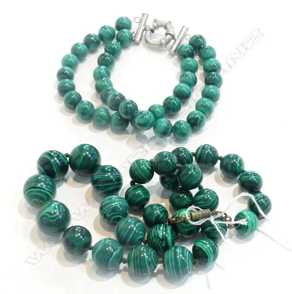MALACHITE BEAD DBLE BRACELET & NECKLACE Image 1++