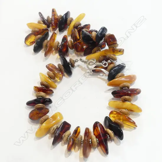 MIXED AMBER BEAD NECKLACE VARIOUS SHAPES COLOURS
