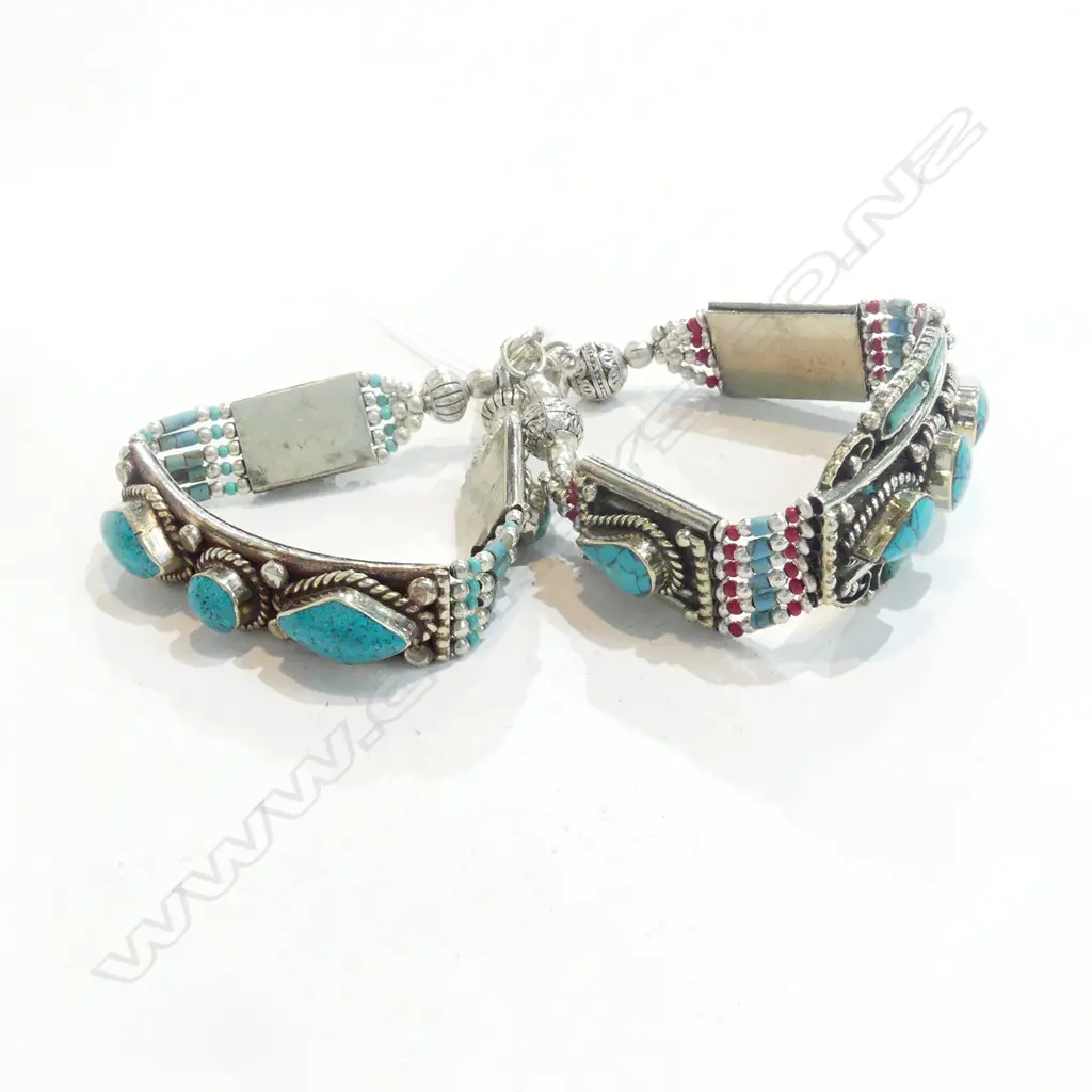2 SILVER & TURQUOISE BRACELETS Image 1++