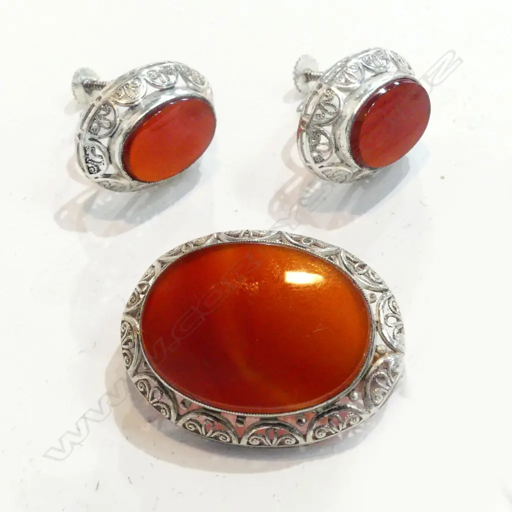 PEARL EARRINGS + IVORY BROOCH + CARNELIAN PCES... Image 1++