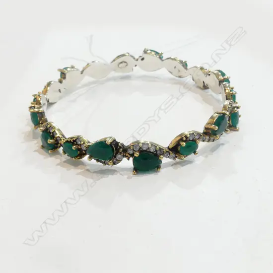 FAUX EMERALD DIAMOND BANGLE .925 SILVER