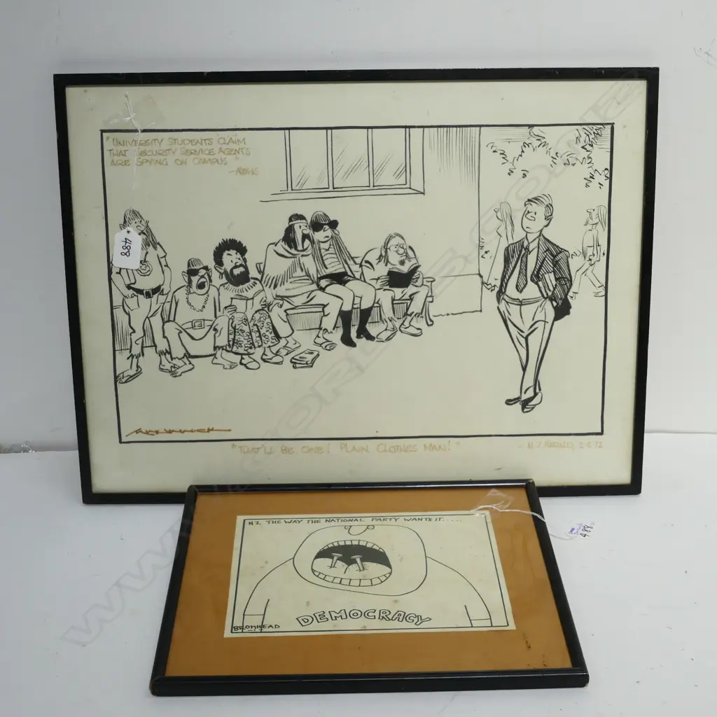 2 FRAMED CARTOONS BROMHEAD AND MINHINNICK Image 1++